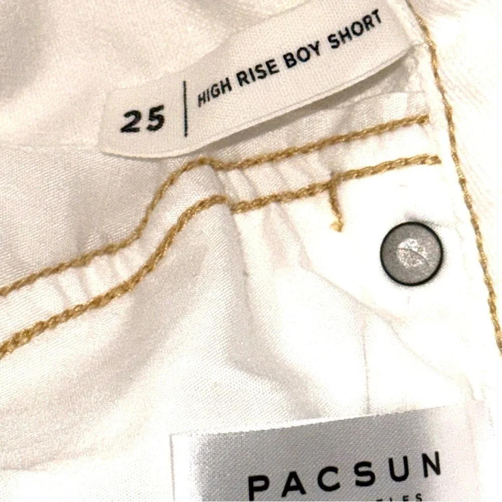 🩳☀️ PACSUN White‎ Heavily Distressed High Rise Boy Shorts Y2K Denim Sz 25